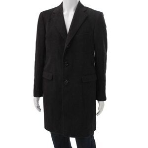 Boggi Mens Cashmere Black Overcoat Button Closure Size 48
